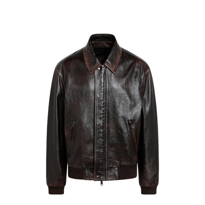 Vintage Nappa Leather Bomber Jacket in Dark Brown - Image 1