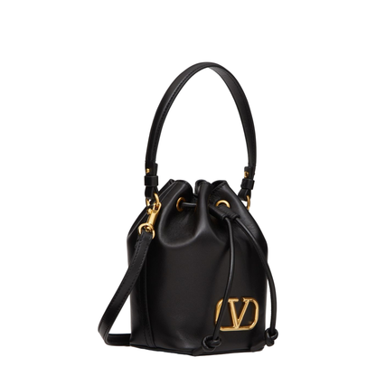VLogo Signature Mini Smooth Leather Bucket Bag - Black - Image 5