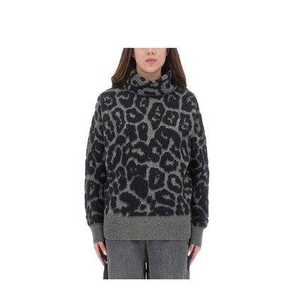 Black/Grey Leopard Jacquard Turtleneck Jumper - Image 1