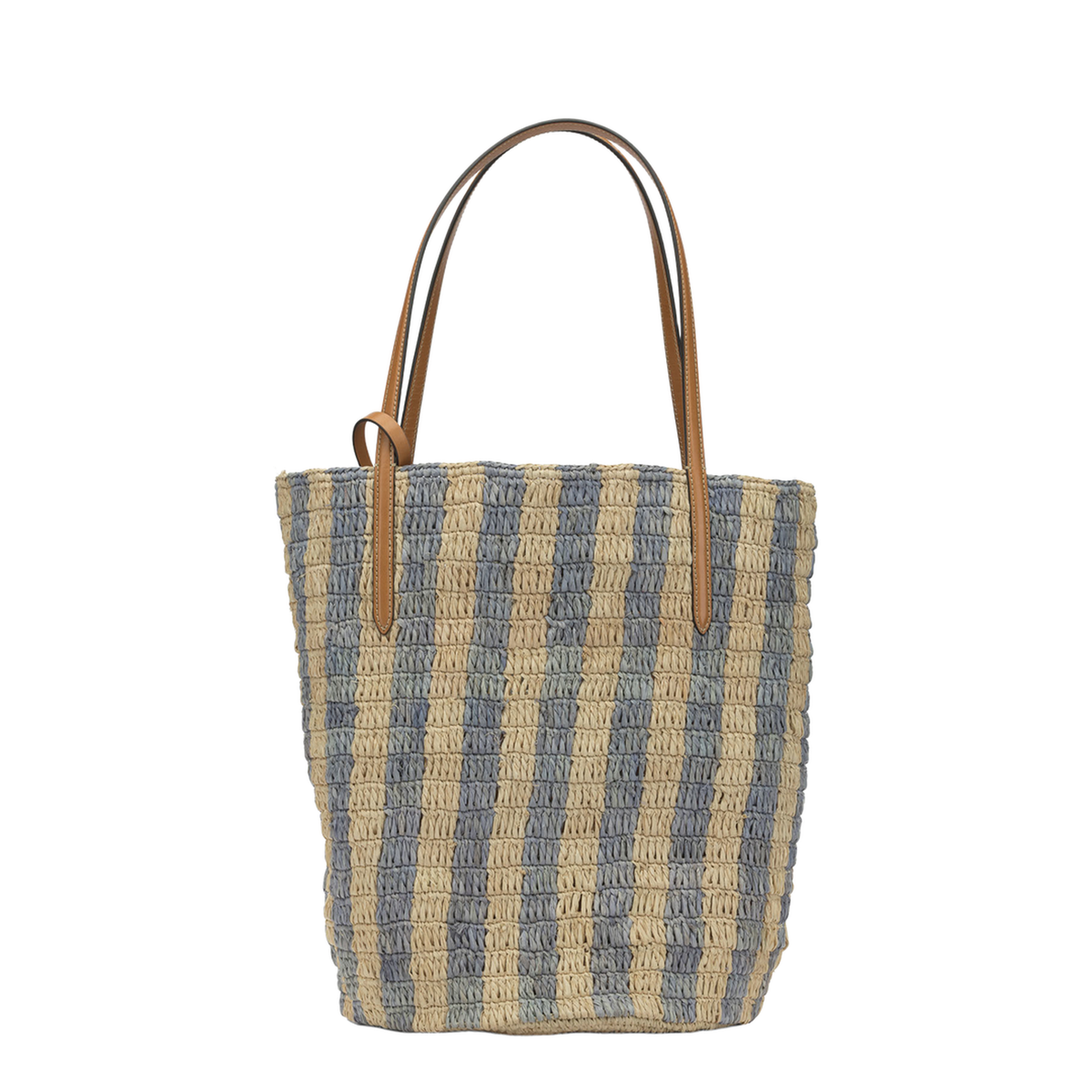Striped Raffia Tote Bags - Natural/Blue - Image 3
