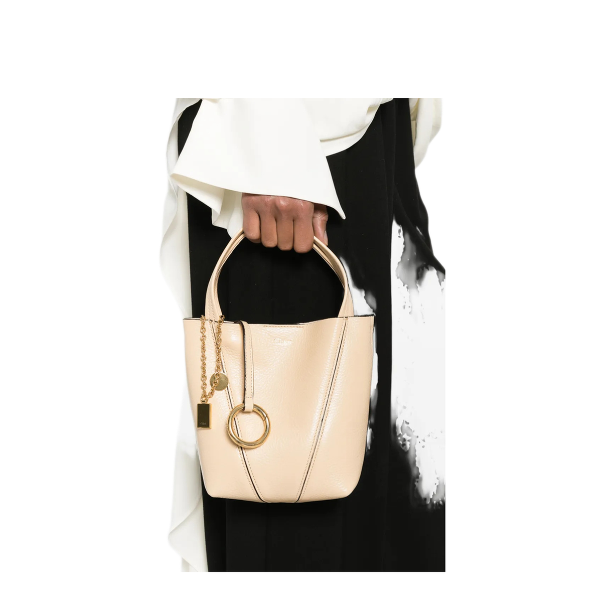 Spin Small Calf Leather Tote - Petal Beige - Image 2