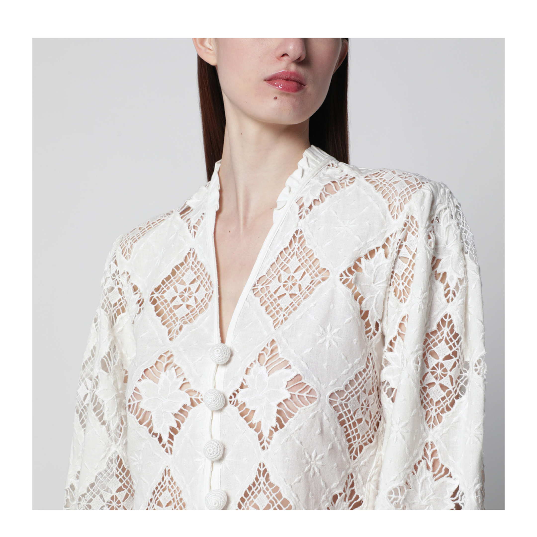 Nina Cotton and Linen Blouse in White - Image 2