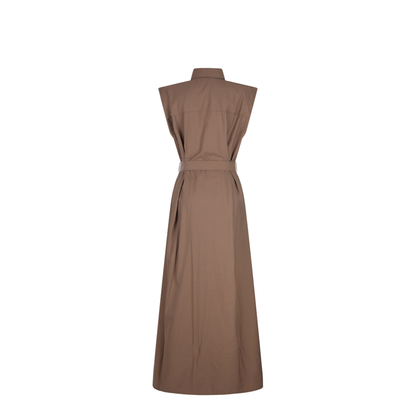 Long Sleeveless Cotton Dress with Belt at the Waist - Image 4