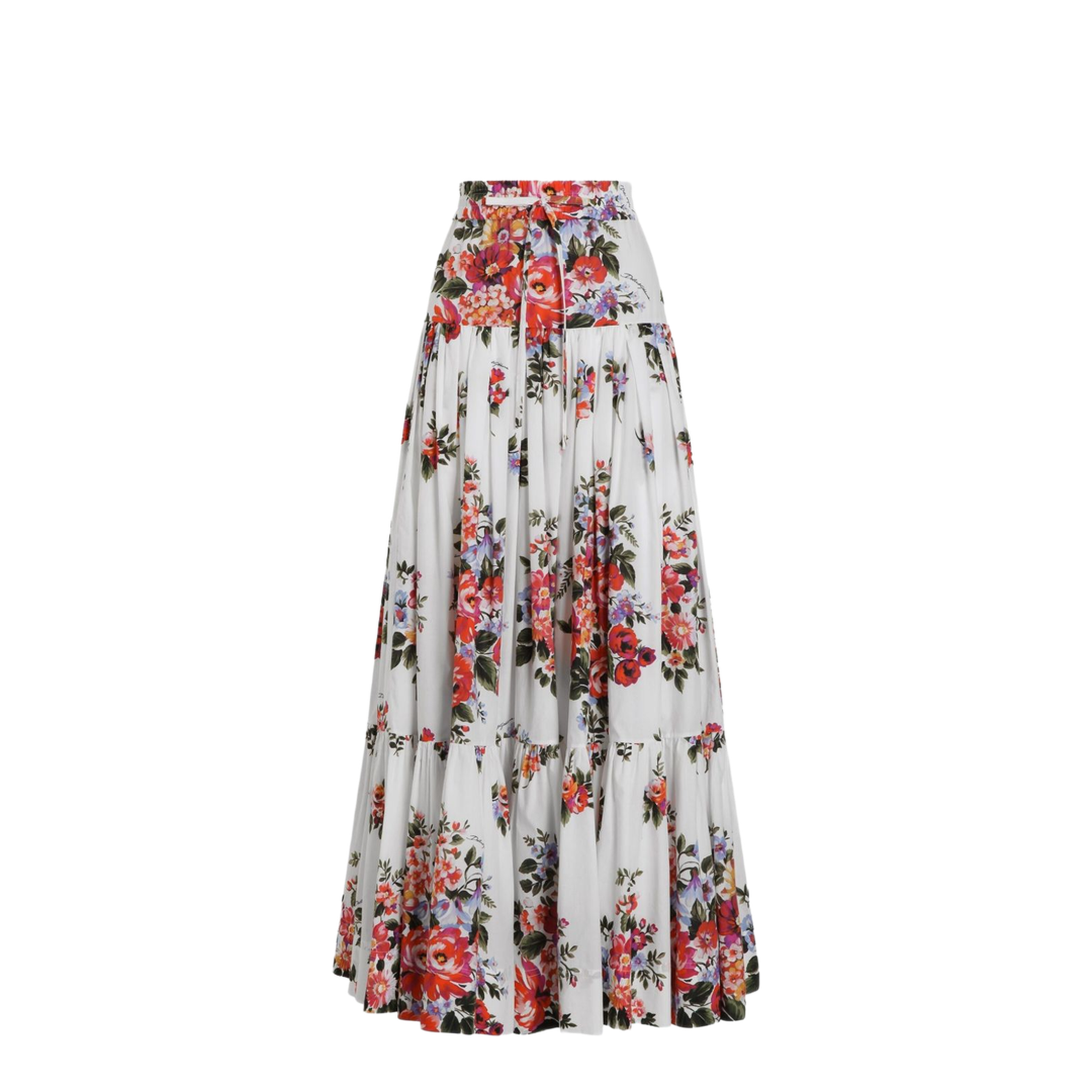 Flower Bouquet-Print Poplin Long Skirt - Image 1
