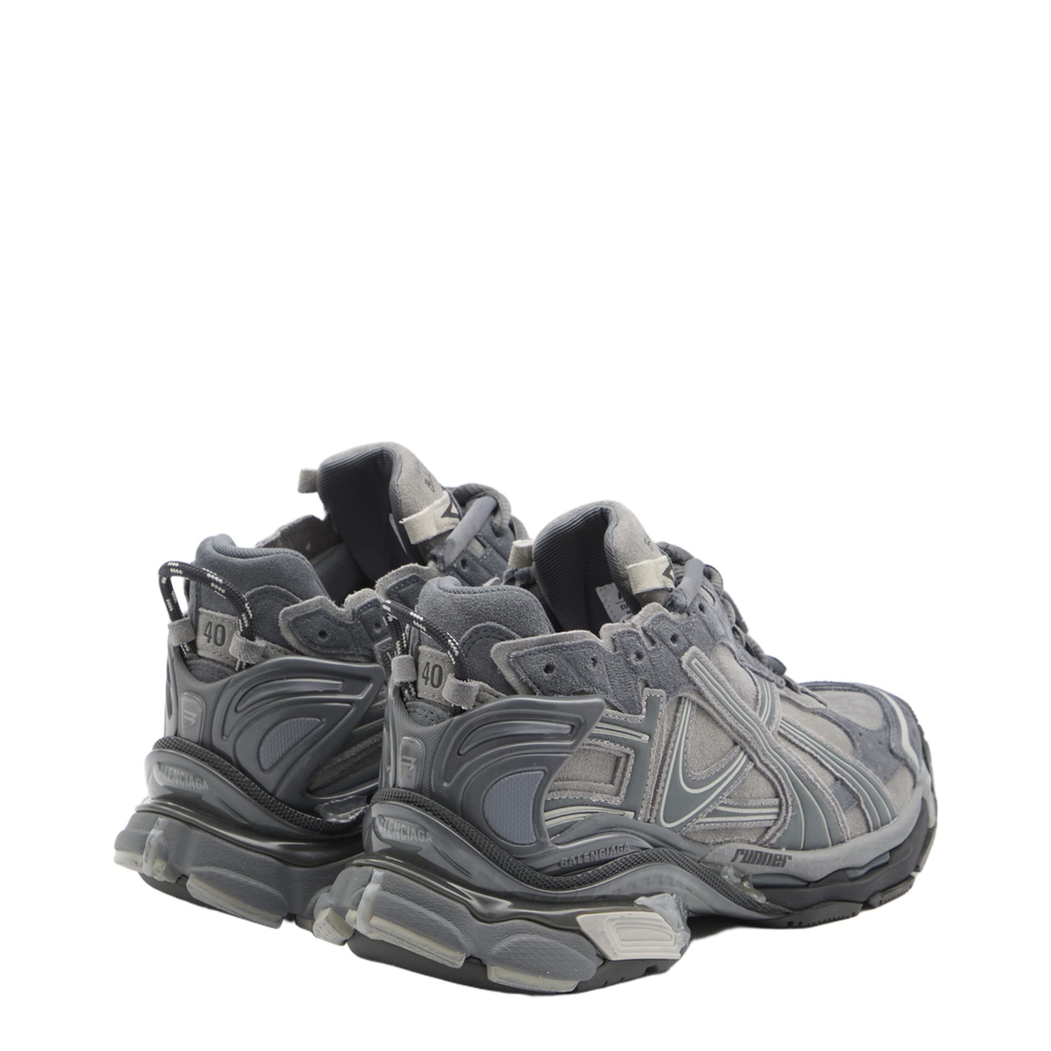 Runner Sneakers in Grey Leather and Textile - Image 3
