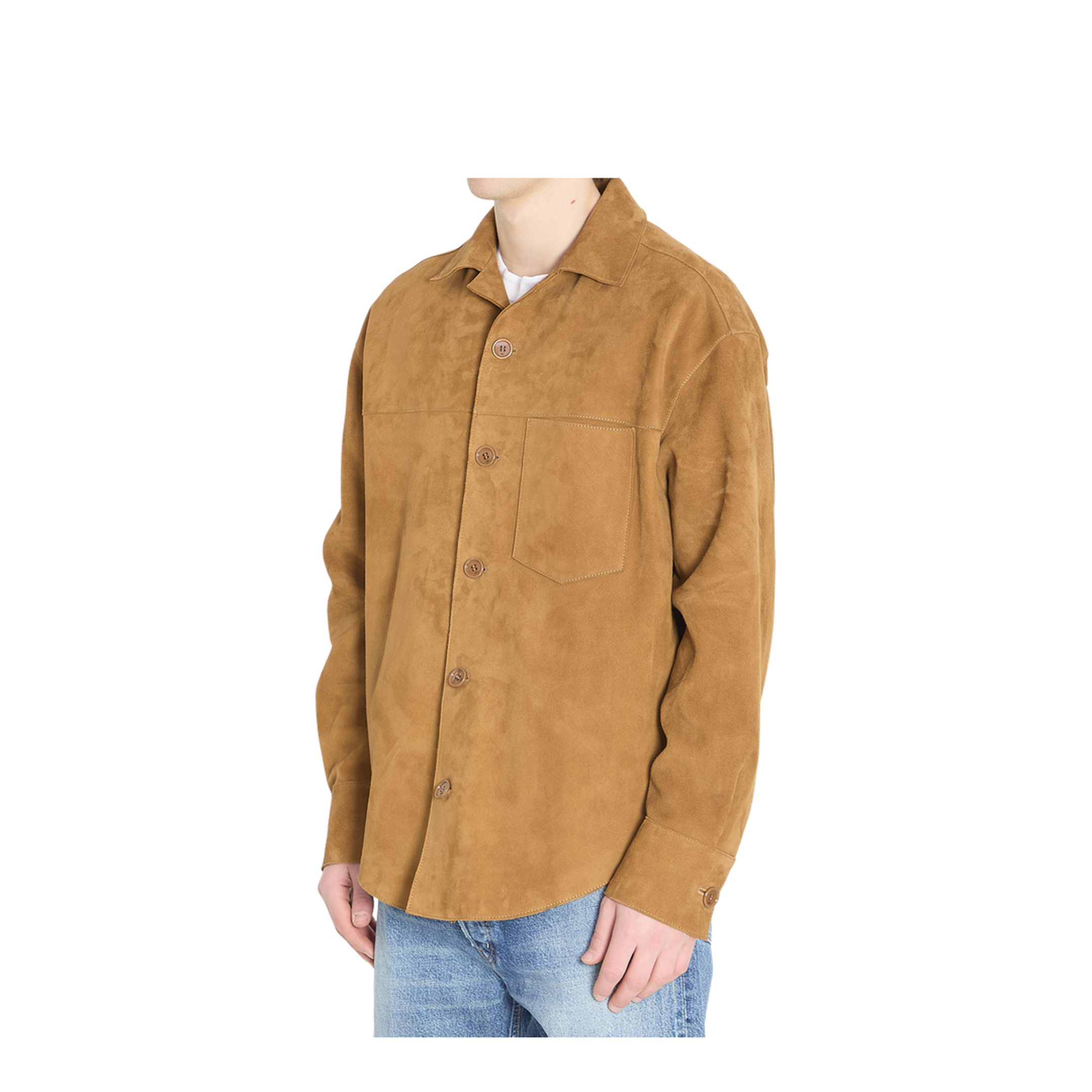 Brown Goat Leather Buttoned Overshirt - Image 2