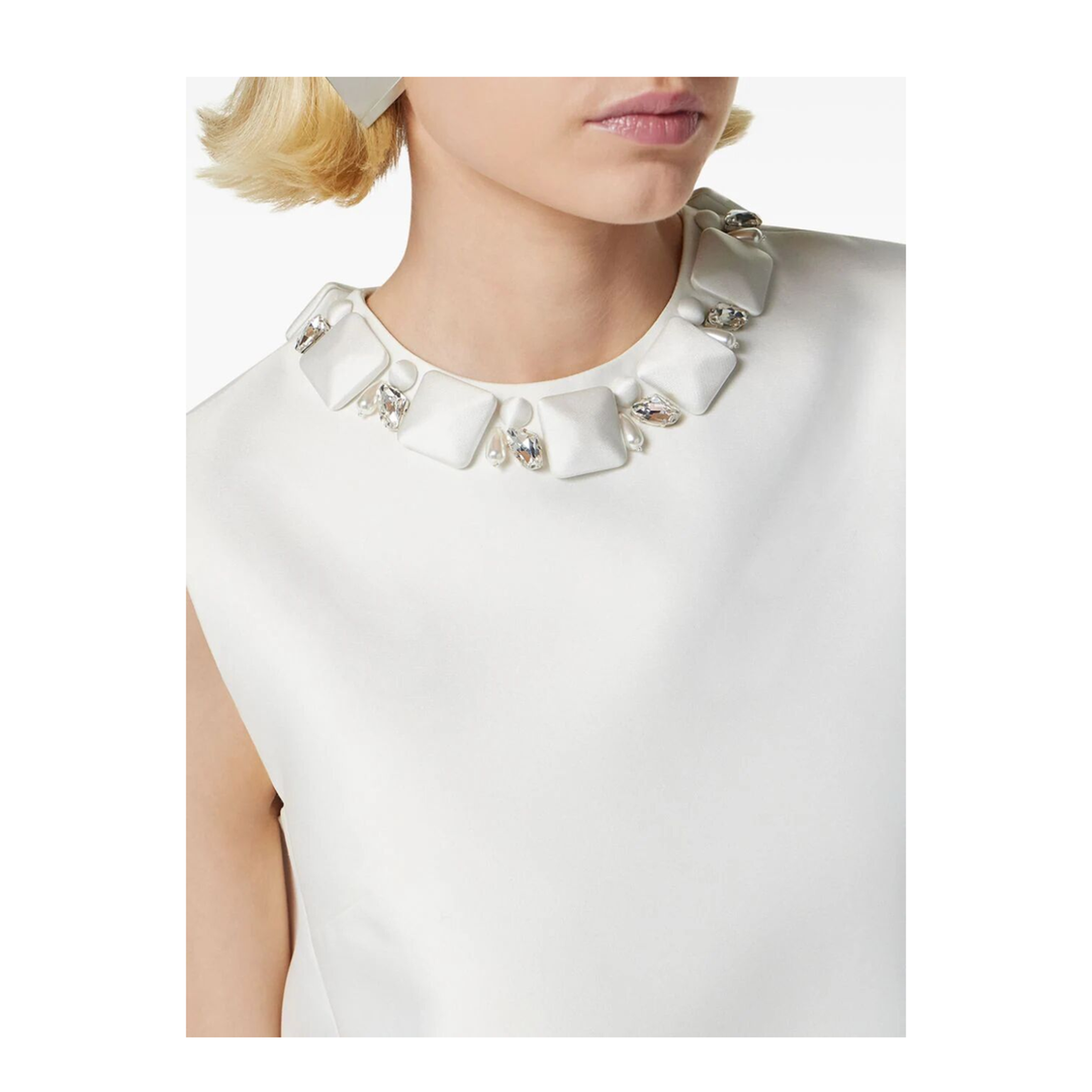 White Sleeveless Mini Dress in Silk Blend - Image 5