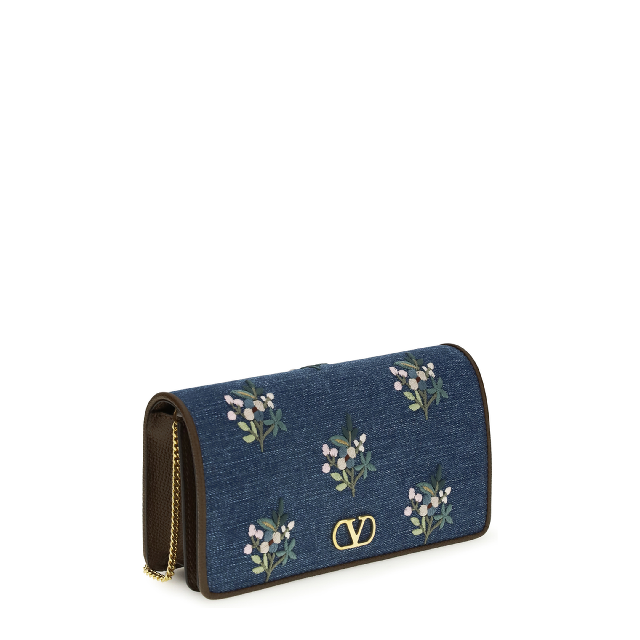 Mini VLogo Signature Shoulder Bag in Denim with Floral Embroidery - Image 2