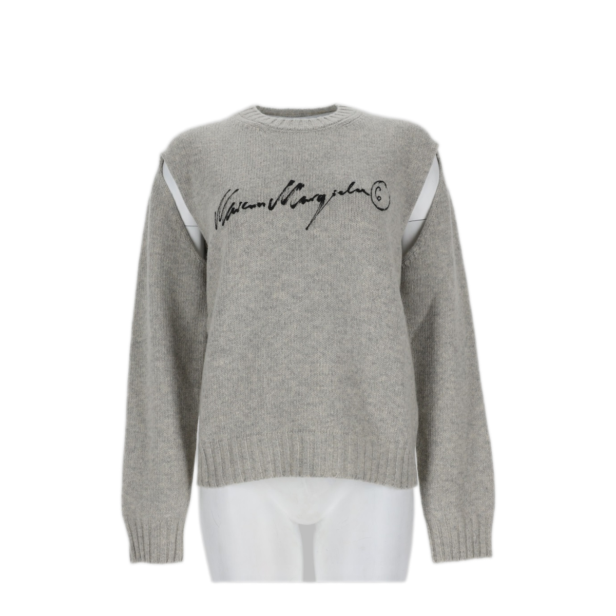 Sweater With Calligraphic Print In Grey Melange - Image 1