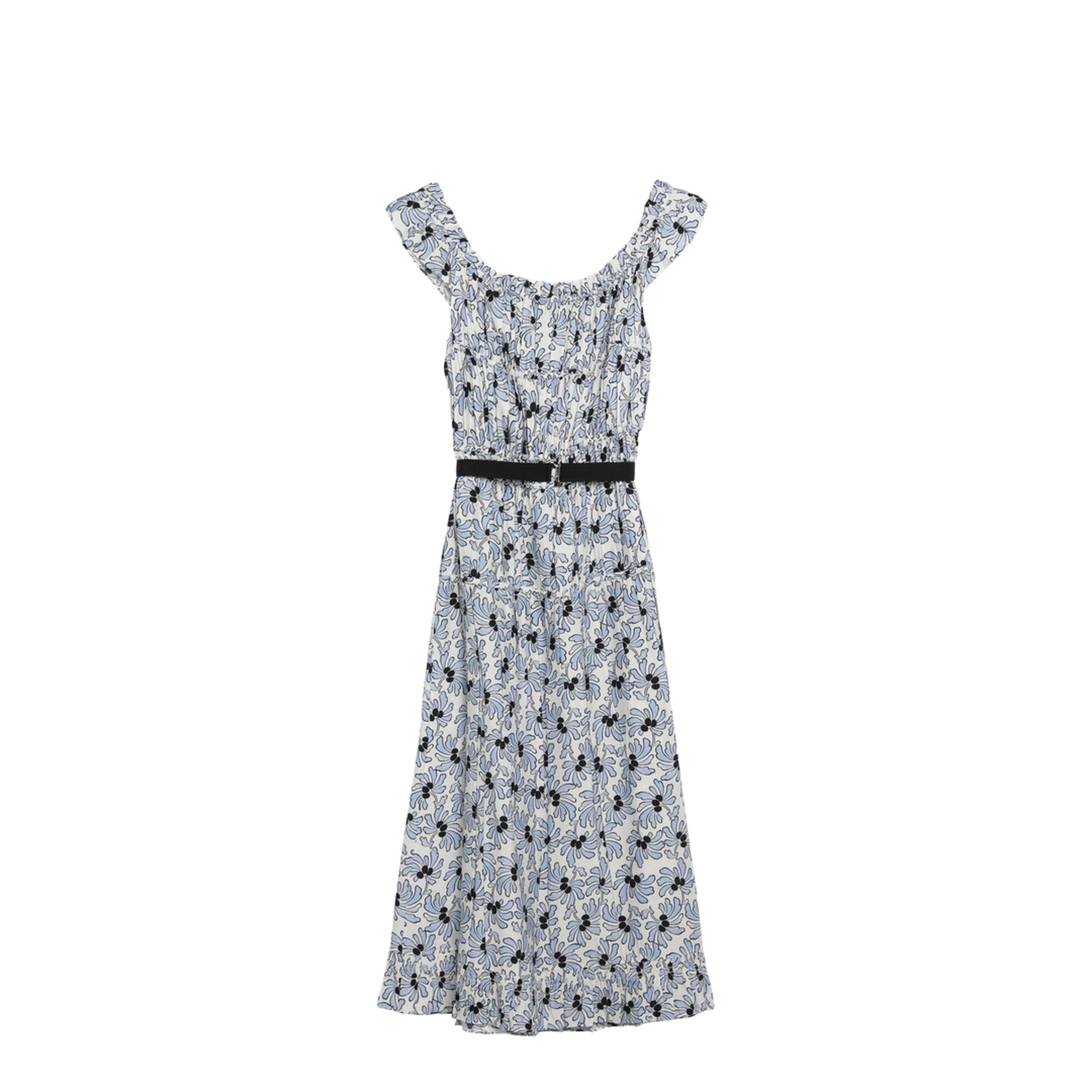 Floral-print Pongee Dress in Light Blue - Image 2