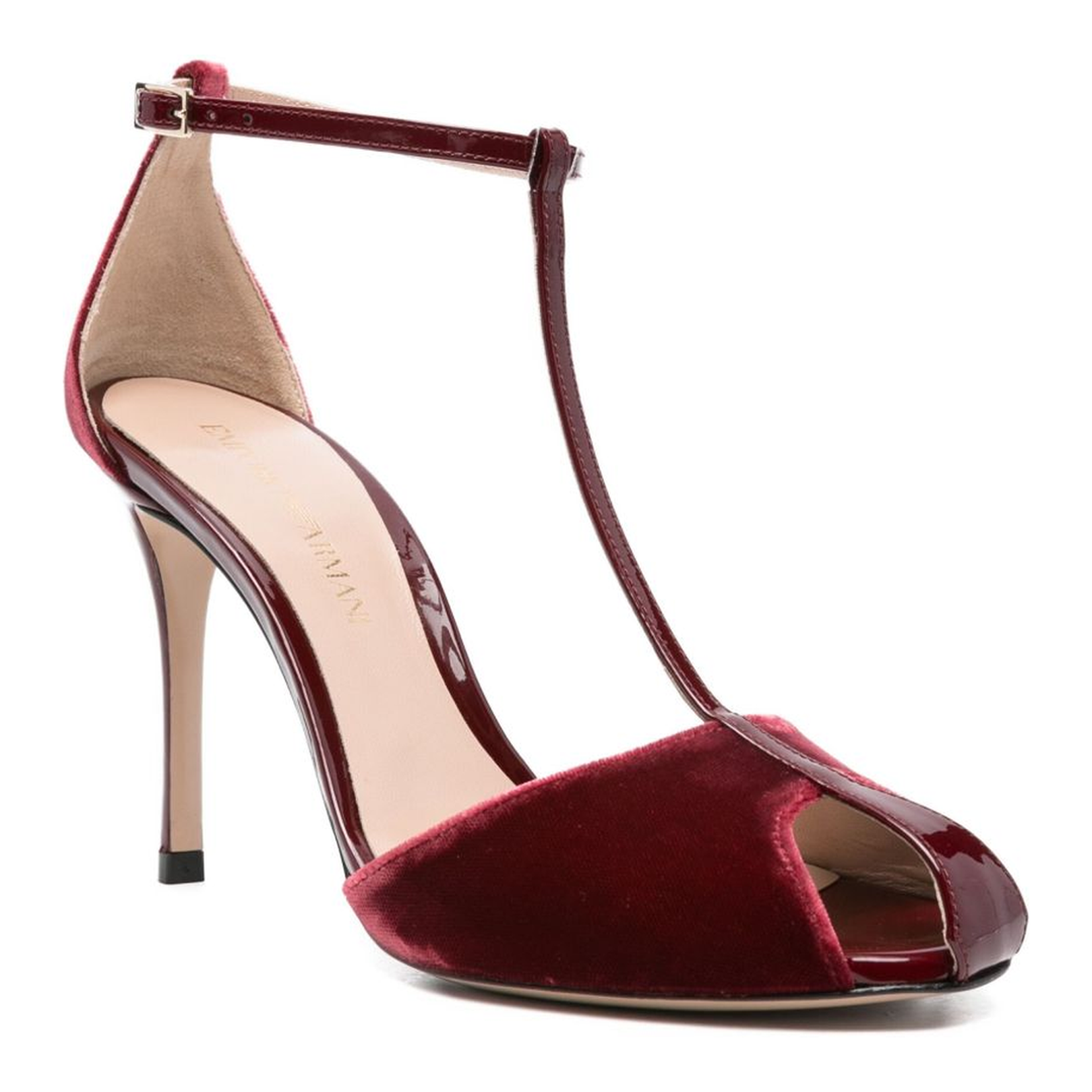 Velvet and Patent-Leather T-Bar Heeled Sandals - Image 2
