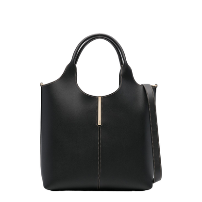 Small Calf Leather Tote - Black - Image 1