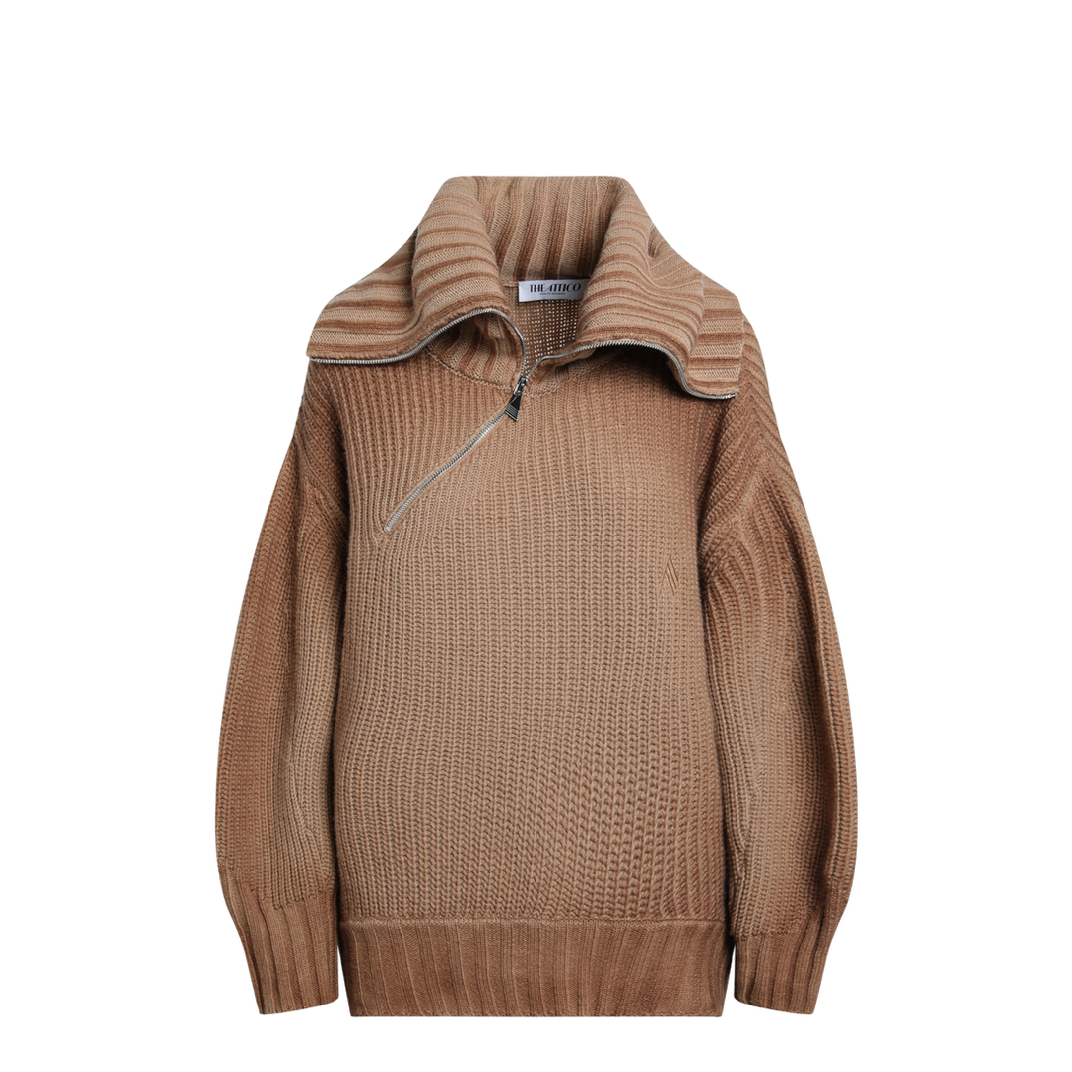 Camel Wool and Cashmere Sweater with Asymmetric Zip - Image 1