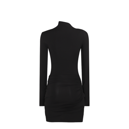 Stamp Twist Detail Mini Dress Black - Image 5