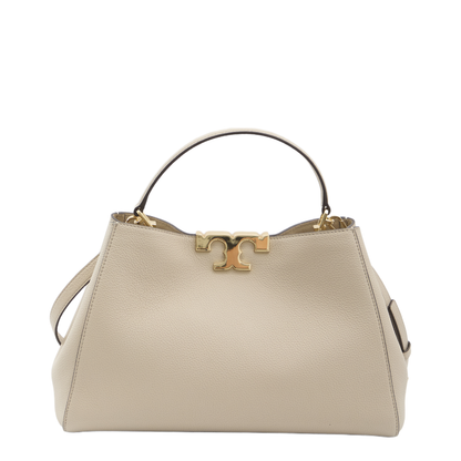 Eleanor Pebbled Leather Satchel - Light Stone - Image 1