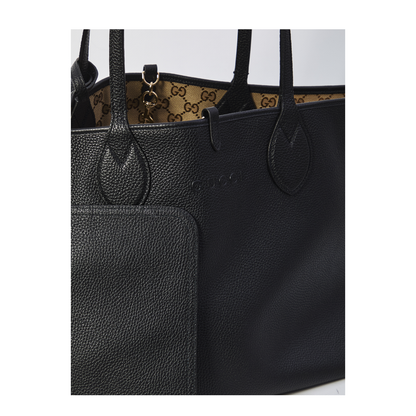Totissima Large Leather Reversible Tote - Black - Image 4