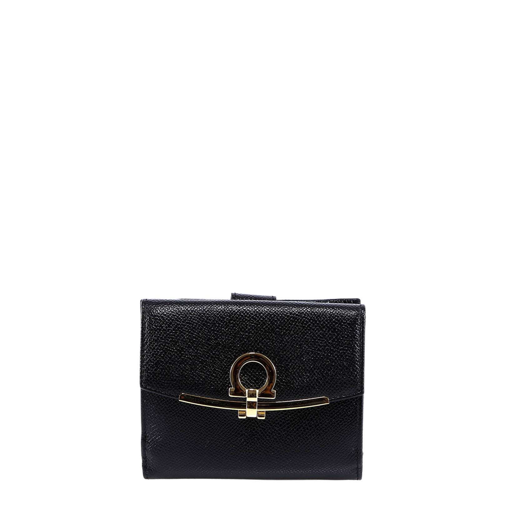 Hammered Leather Gold Gancini Compact Wallet - Image 1