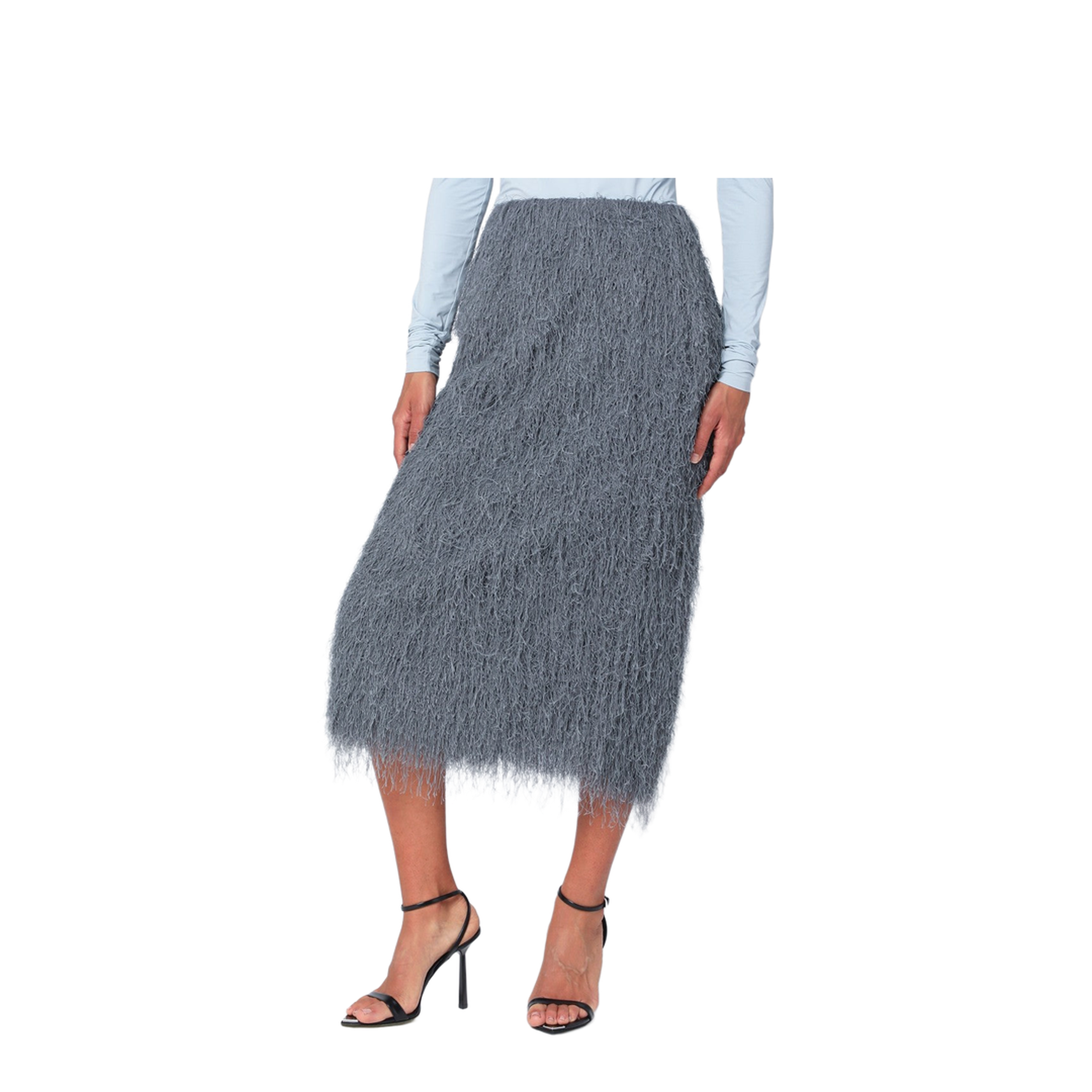 Dark Grey Midi Skirt with Fringes - Image 1