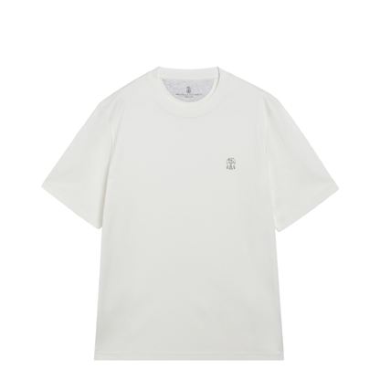 Crew-neck Cotton Jersey T-shirt with Logo in Off White - Image 1