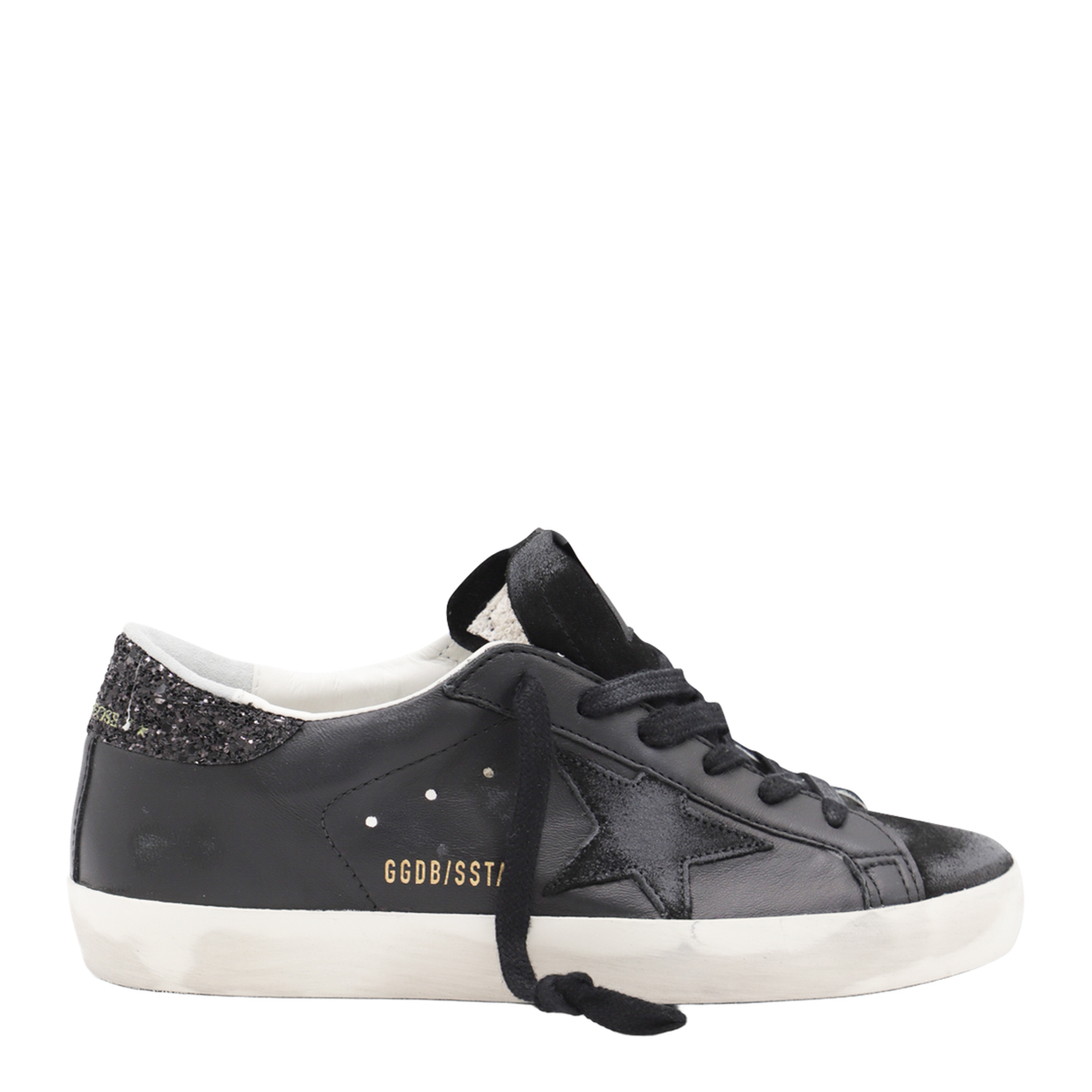 Super-Star in Black Nappa with Black Star and Glitter Heel Tab - Image 1