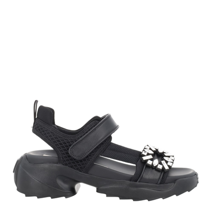 On The Run Black Leather And Textile Sandals - Image 1
