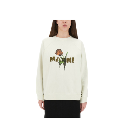 White Cotton Sweatshirt with Tulip Print - Image 1