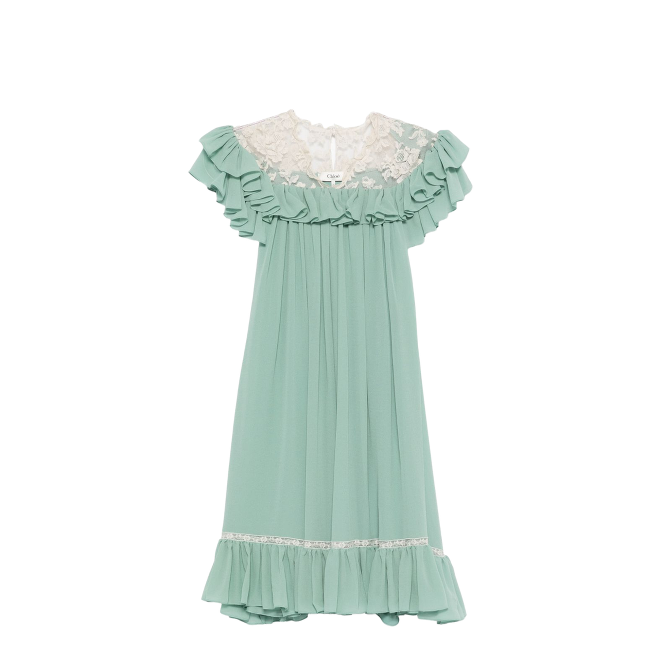 Short-sleeve mini dress in silk georgette & lace - Image 1