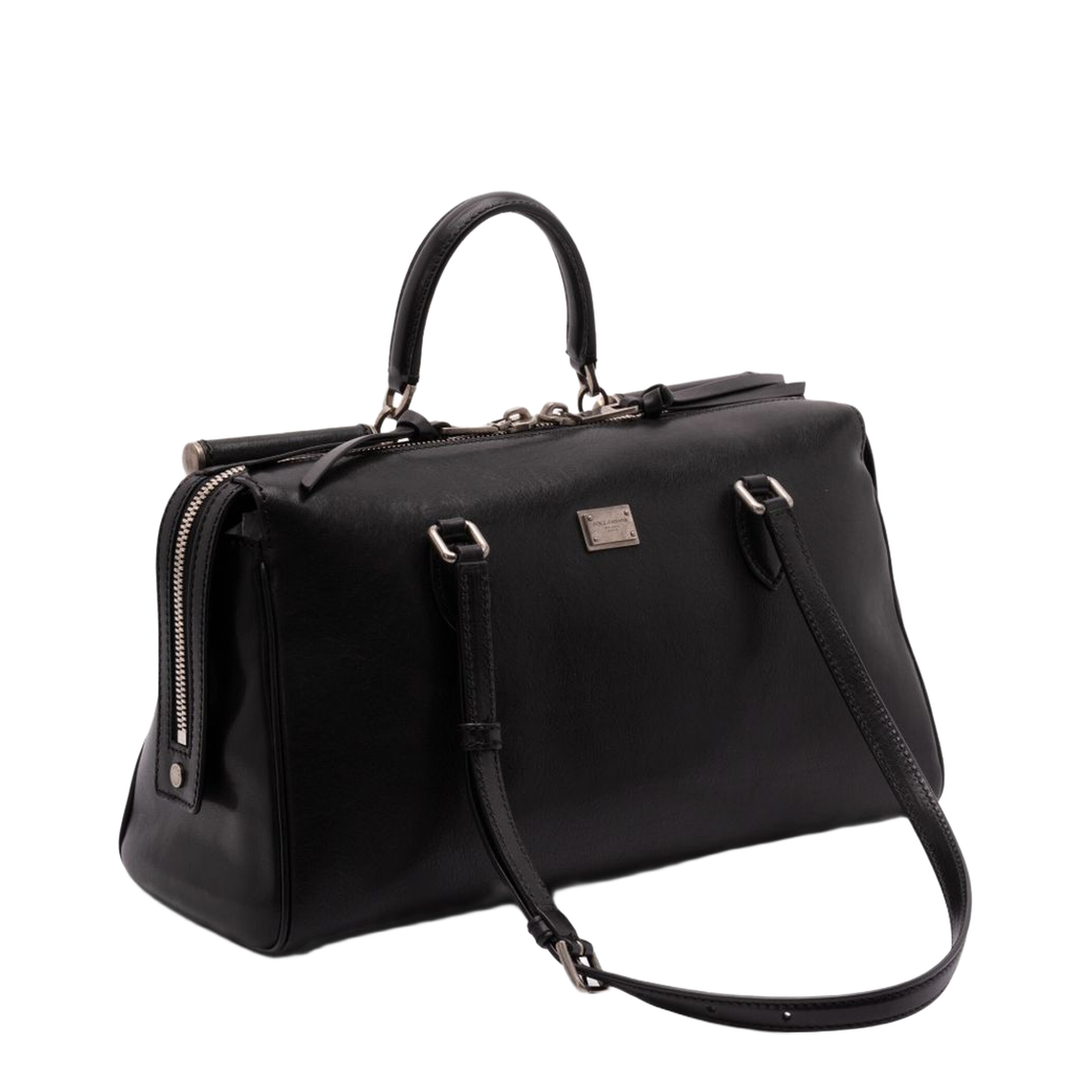 Vittoria Medium Calfskin Top Handle Bag - Black - Image 4