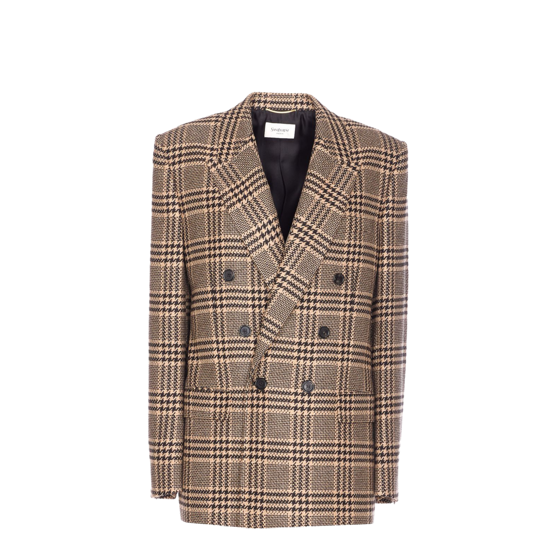 Jacket in Prince of Wales Silk and Cashmere in Black - Image 1