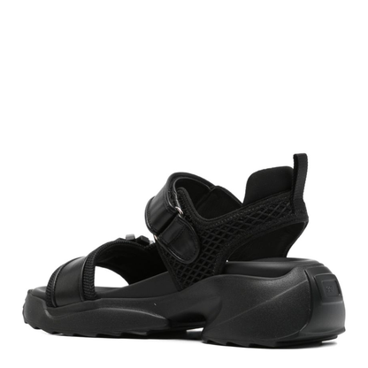 On The Run Black Leather And Textile Sandals - Image 3