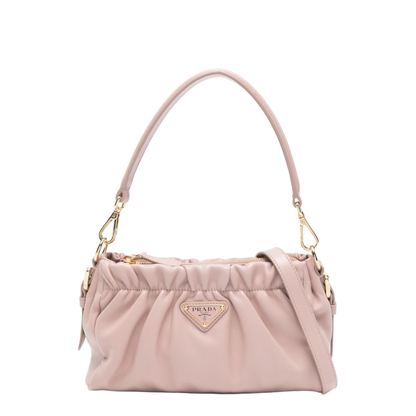 Gathered Nappa Leather Shoulder Bag - Opale - Image 1