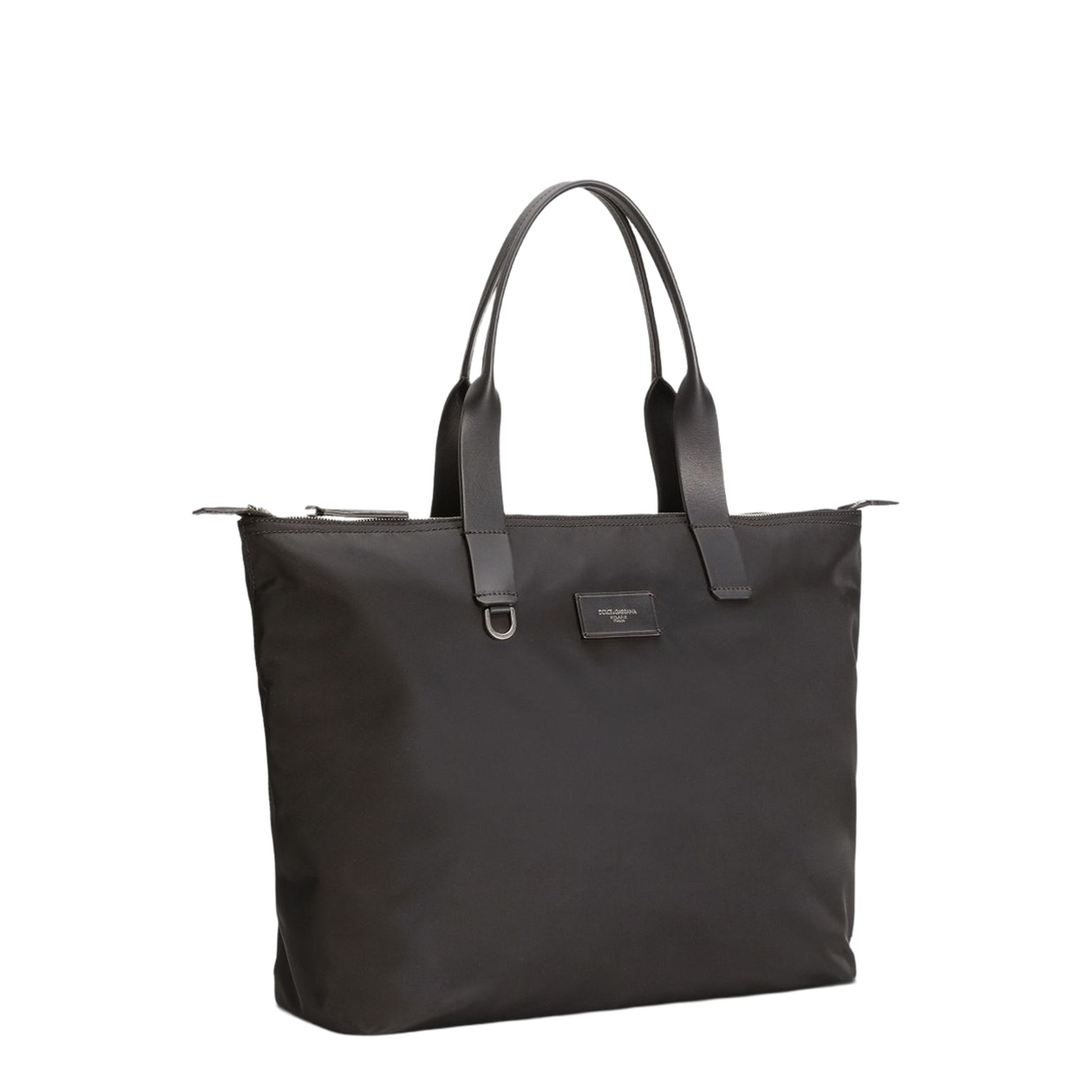 Adamo Small Nylon Smooth Calfskin Shopping Tote - Black - Image 3
