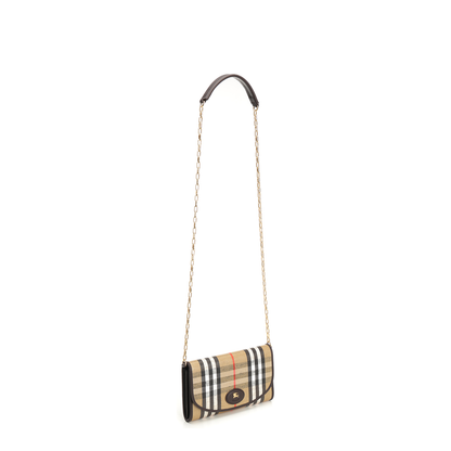 Waxed Canvas Shoulder Bag with Check Motif - Image 1