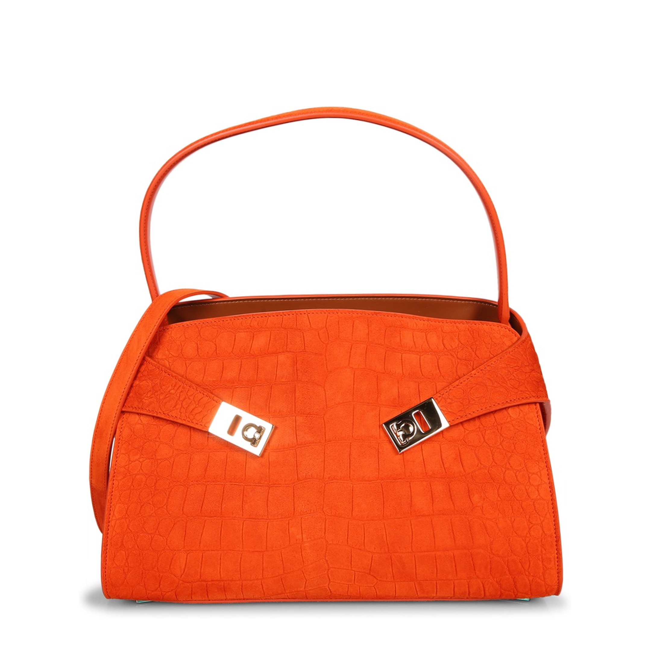 Hug Calf Suede Shoulder Bag - Orange - Image 1