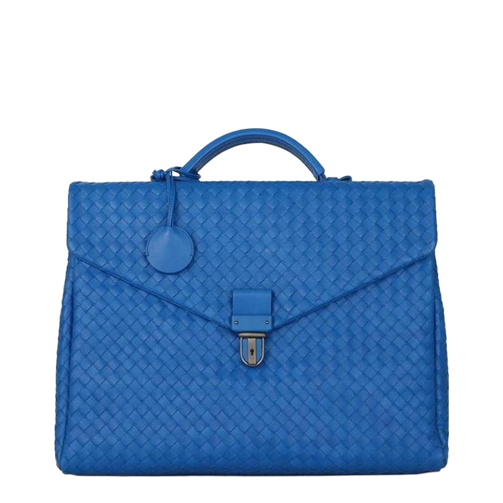 Intrecciato Leather Briefcase - Blue - Image 1