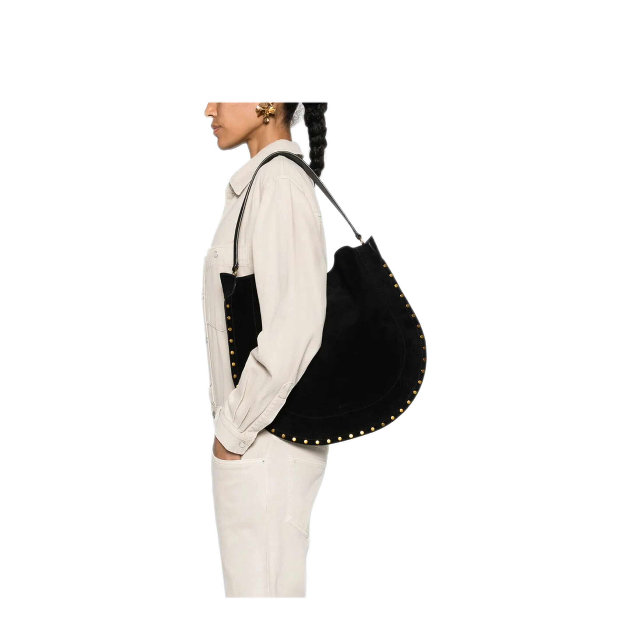 Oskan Medium Suede Calfskin Shoulder Bag - Black - Image 2