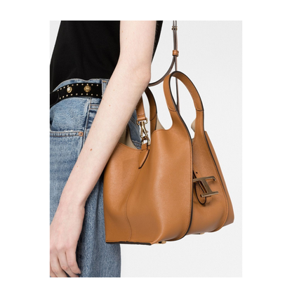 T Timeless Mini Calfskin Shopping Bag - Leather Brown - Image 3
