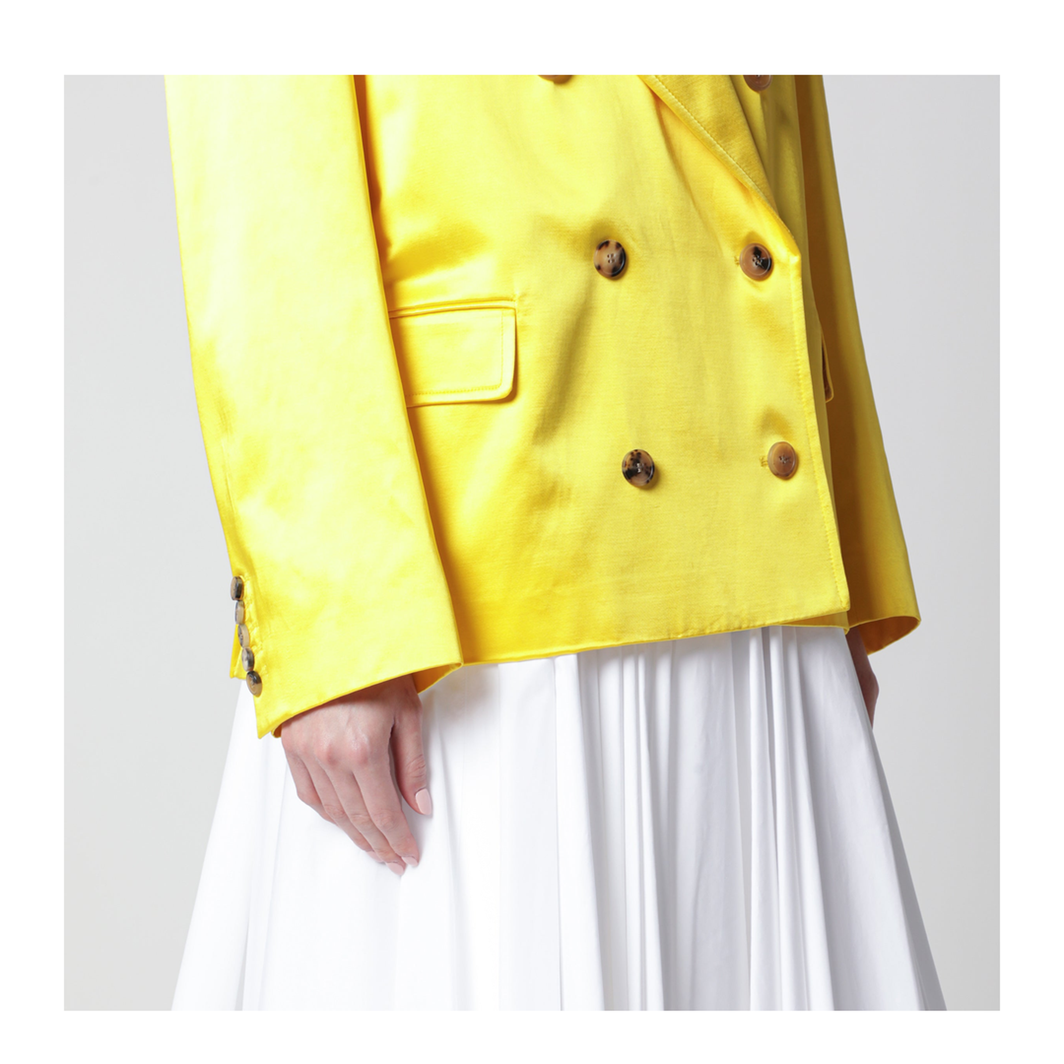 Double-Breasted Cotton Blend Jacket Shiny Yellow - Image 2