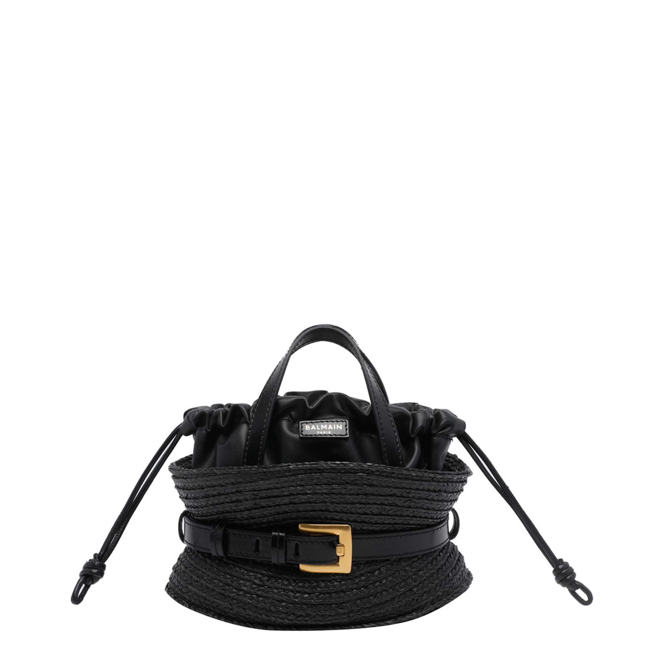 Shuffle Mini Calfskin and Raffia Bag - Black - Image 1