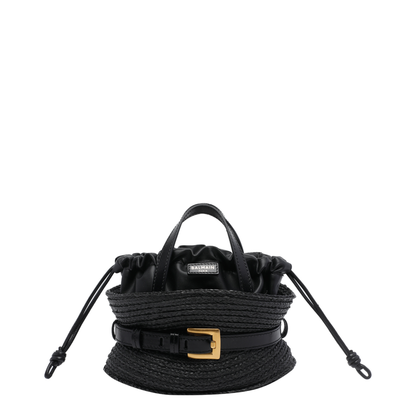 Shuffle Mini Calfskin and Raffia Bag - Black - Image 1