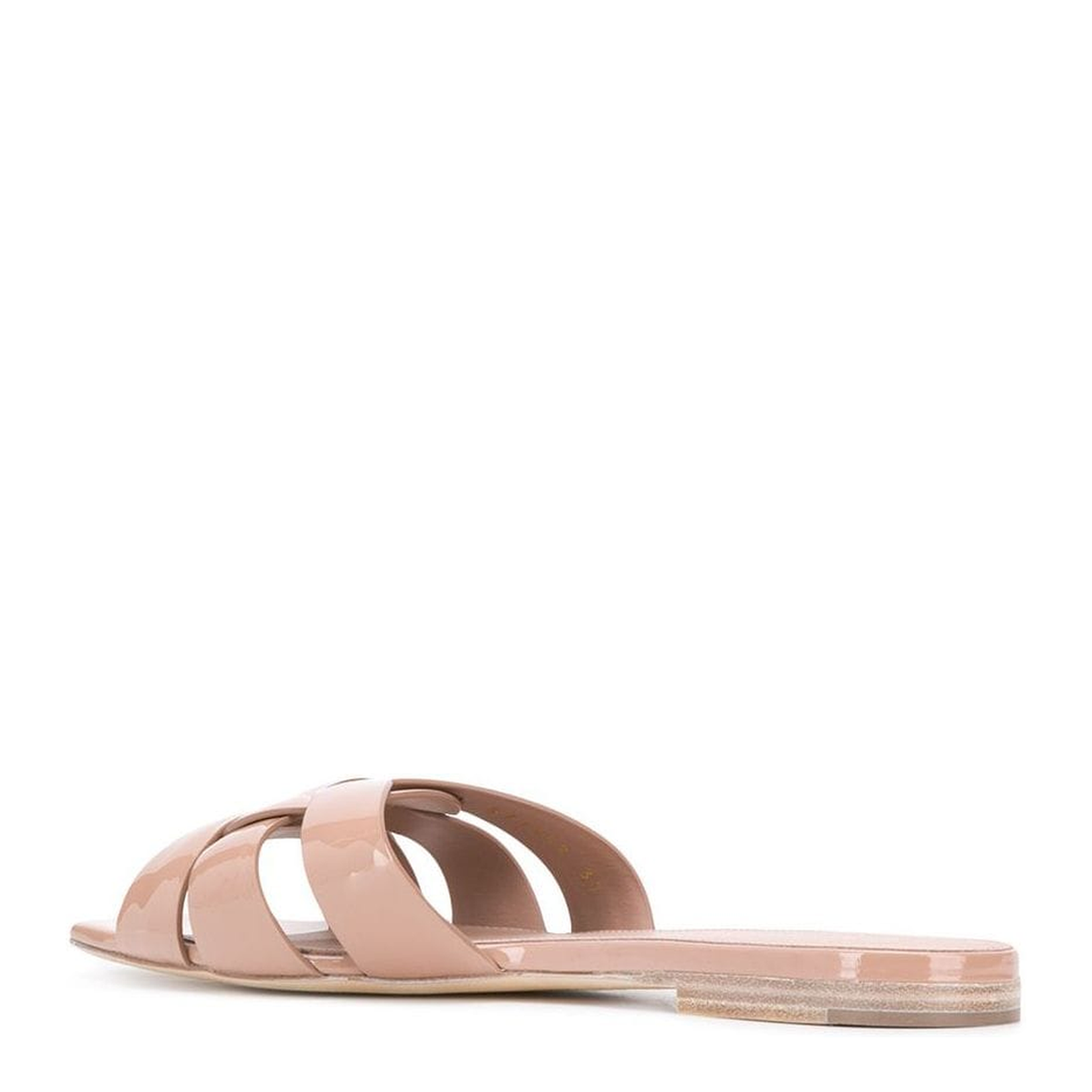 Powder Pink Leather Patent Finish Square Open Toe Multi-Way Strap Design Flat Sole Slip-On Style - Image 3
