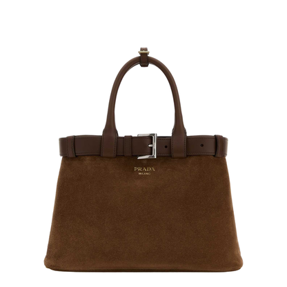 Brown Suede Buckle Medium Handbag - Image 1