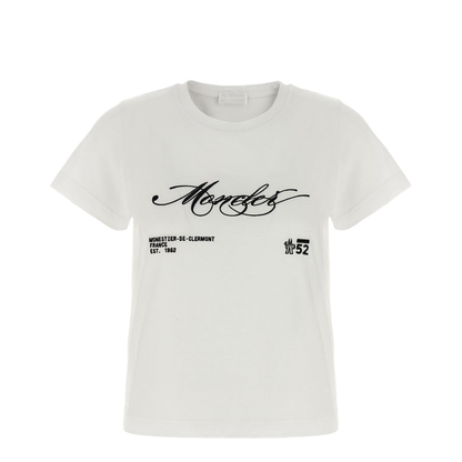 White Embroidered Cursive Logo Cotton T-Shirt - Image 1