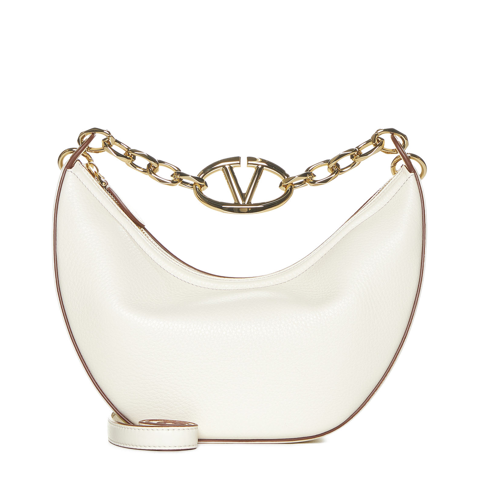 Ivory Leather Small Hobo Vlogo Moon Handbag - Image 3