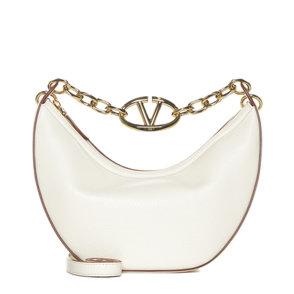 Ivory Leather Small Hobo Vlogo Moon Handbag - Image 3