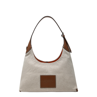 Contemporary Canvas with Leather Trim Belted Sack Bag - Beige - Image 2