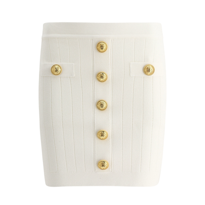 Embossed Buttons Knit Mini Skirt White - Image 2
