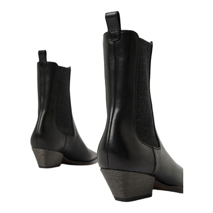 Cuban Heel Leather Boots - Black - Image 3