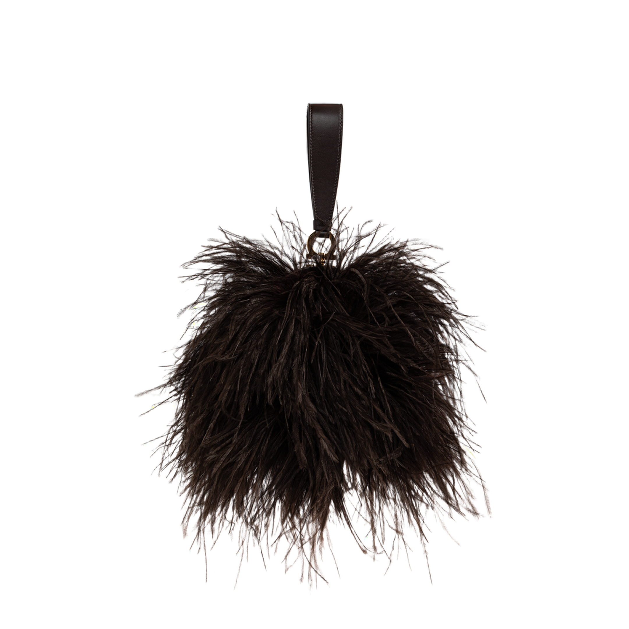 Double Gancini Mini Ostrich Feather Clutch - Testa di Moro - Image 3
