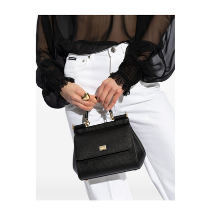 Medium Sicily Handbag in Black - Image 6
